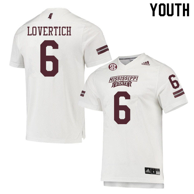 Youth #6 Chance Lovertich Mississippi State Bulldogs College Football Jerseys Sale-White - Click Image to Close